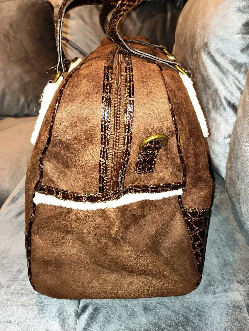 NWOT BATH & BODY WORKS SUEDE & EMBOSSED CROCODILE WEEKENDER BAG DUFFLE BAG